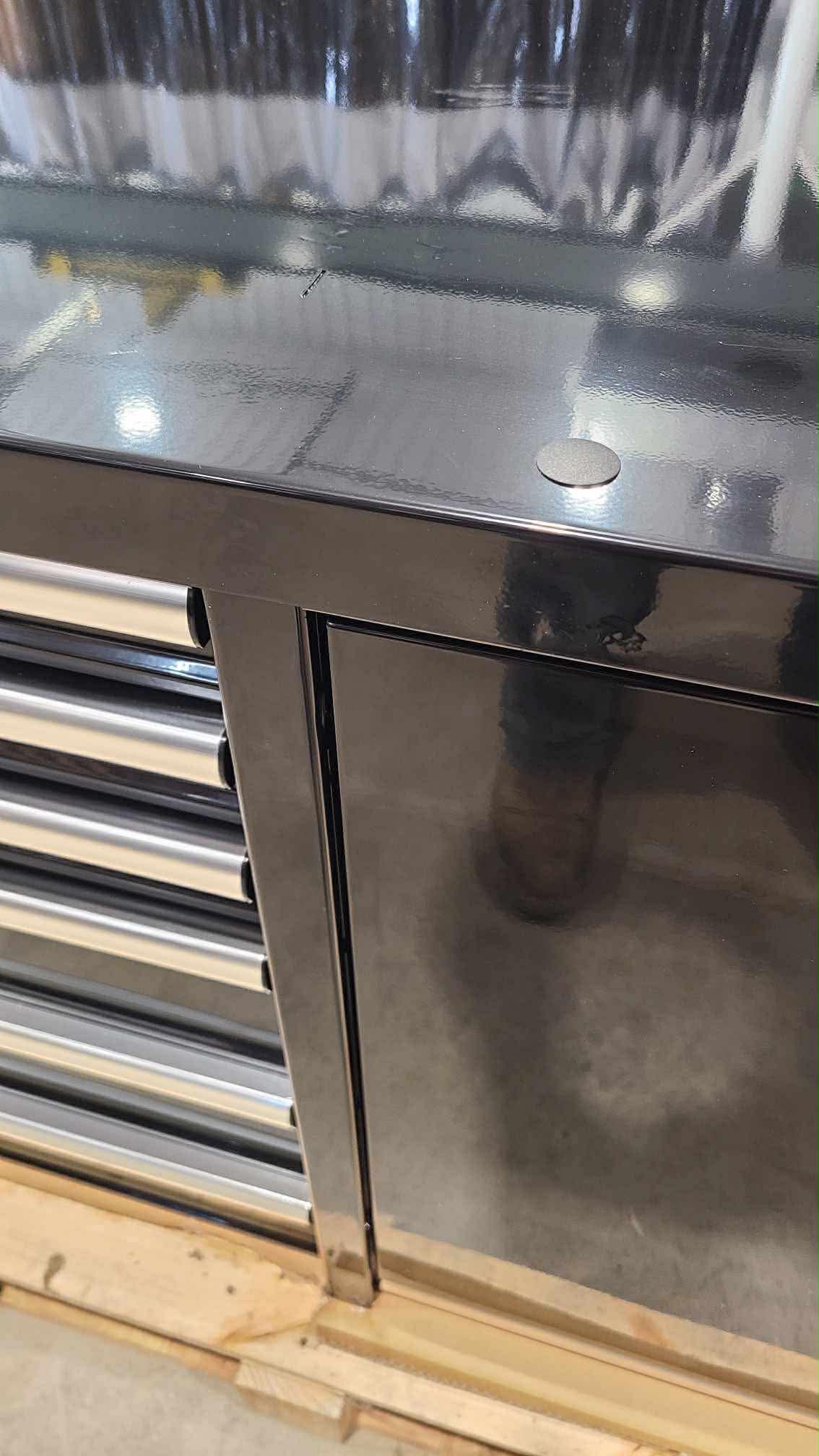 *SCRATCH AND DENT* 72" Top Chest with Center Hutch - Black/Black/Polished Aluminum