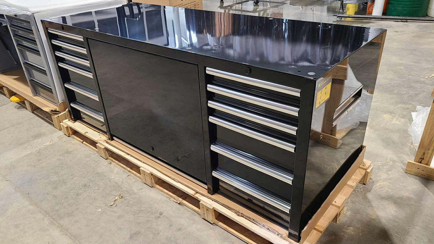 *SCRATCH AND DENT* 72" Top Chest with Center Hutch - Black/Black/Polished Aluminum