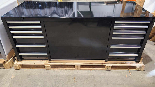 *SCRATCH AND DENT* 72" Top Chest with Center Hutch - Black/Black/Polished Aluminum