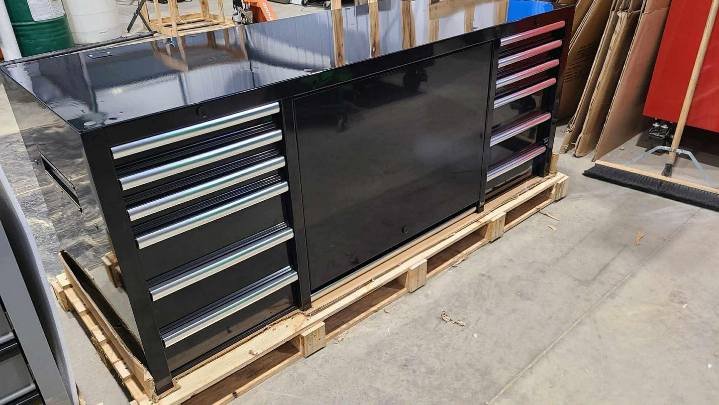 *SCRATCH AND DENT* 72" Top Chest with Center Hutch - Black/Black/Polished Aluminum